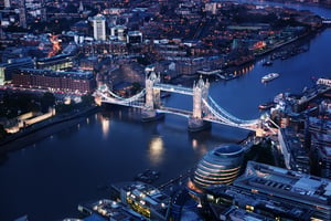 London at night with urban architectures and Tower Bridge